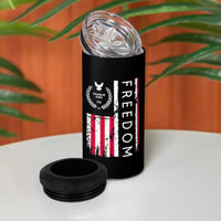Freedom Charlie Kirk Tribute 4 in 1 Can Cooler Tumbler Patriotic Legacy Eagle Distressed American Flag - Wonder Print Shop