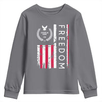 Freedom Charlie Kirk Tribute Youth Sweatshirt Patriotic Legacy Eagle Distressed American Flag - Wonder Print Shop