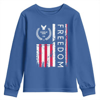 Freedom Charlie Kirk Tribute Youth Sweatshirt Patriotic Legacy Eagle Distressed American Flag - Wonder Print Shop