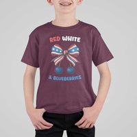 Red White and Blueberries T Shirt For Kid Retro Coquette Bow Vintage American Flag - Wonder Print Shop