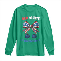 Red White and Blueberries Long Sleeve Shirt Retro Coquette Bow Vintage American Flag - Wonder Print Shop