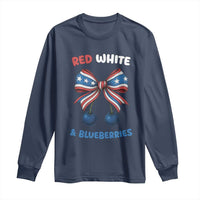 Red White and Blueberries Long Sleeve Shirt Retro Coquette Bow Vintage American Flag - Wonder Print Shop