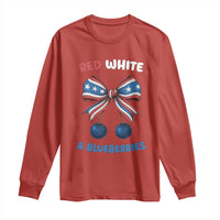 Red White and Blueberries Long Sleeve Shirt Retro Coquette Bow Vintage American Flag - Wonder Print Shop
