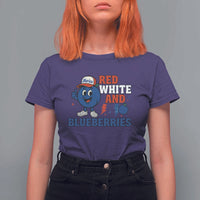 Red White and Blueberries T Shirt For Women Patriotic Fruit Cartoon Graphic - Wonder Print Shop