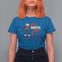 Red White and Blueberries T Shirt For Women Patriotic Fruit Cartoon Graphic - Wonder Print Shop