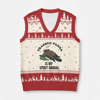 Trashed Panda Is My Spirit Animal V-Neck Knit Sweater Vest Funny Drunk Raccoon Meme for Party People Hot Mess Energy - Wonder Print Shop