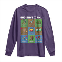 God Says I Am Pixel Art Graphic Long Sleeve Shirt Christian Affirmation Gamer Bible Verses - Wonder Print Shop