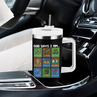 God Says I Am Pixel Art Graphic Tumbler With Handle Christian Affirmation Gamer Bible Verses - Wonder Print Shop