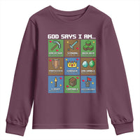 God Says I Am Pixel Art Graphic Youth Sweatshirt Christian Affirmation Gamer Bible Verses - Wonder Print Shop