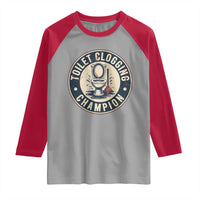 Funny Toilet Clogging Champion Badge Meme Raglan Shirt for Poop Legends Gut Bomb Gladiators - Wonder Print Shop