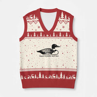 Stupid Canadian Wolf Bird V-Neck Knit Sweater Vest Funny Common Loon Meme Dry Humor - Wonder Print Shop