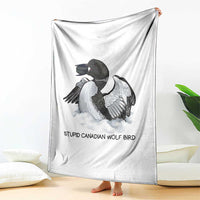 Funny Stupid Canadian Wolf Bird Throw Blanket Common Loon with Hockey Puck Bird Meme - Wonder Print Shop