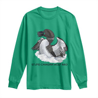 Funny Stupid Canadian Wolf Bird Long Sleeve Shirt Common Loon with Hockey Puck Bird Meme - Wonder Print Shop