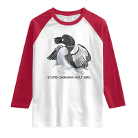 Funny Stupid Canadian Wolf Bird Raglan Shirt Common Loon with Hockey Puck Bird Meme - Wonder Print Shop