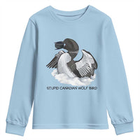 Funny Stupid Canadian Wolf Bird Youth Sweatshirt Common Loon with Hockey Puck Bird Meme - Wonder Print Shop