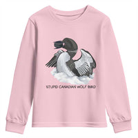 Funny Stupid Canadian Wolf Bird Youth Sweatshirt Common Loon with Hockey Puck Bird Meme - Wonder Print Shop