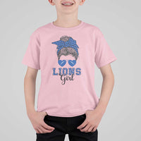 Lions Girl T Shirt For Kid Messy Bun Funny Sports Fan Team