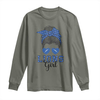 Lions Girl Long Sleeve Shirt Messy Bun Funny Sports Fan Team