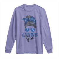 Lions Girl Long Sleeve Shirt Messy Bun Funny Sports Fan Team