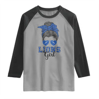 Lions Girl Raglan Shirt Messy Bun Funny Sports Fan Team