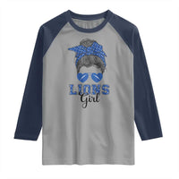Lions Girl Raglan Shirt Messy Bun Funny Sports Fan Team