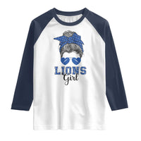Lions Girl Raglan Shirt Messy Bun Funny Sports Fan Team