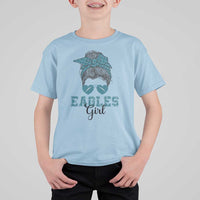 Eagles Girl T Shirt For Kid Messy Bun Funny Sports Fan Team