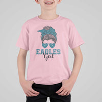 Eagles Girl T Shirt For Kid Messy Bun Funny Sports Fan Team