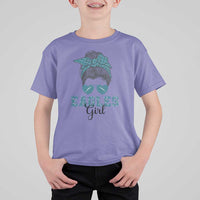 Eagles Girl T Shirt For Kid Messy Bun Funny Sports Fan Team