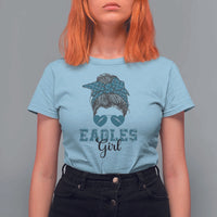 Eagles Girl T Shirt For Women Messy Bun Funny Sports Fan Team