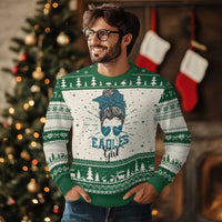 Eagles Girl Knitted Sweatshirt Messy Bun Funny Sports Fan Team