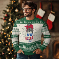 Bills Girl Knitted Sweatshirt Messy Bun Funny Sports Fan Team