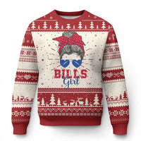 Bills Girl Knitted Sweatshirt Messy Bun Funny Sports Fan Team