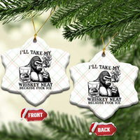 I'll Take My Whiskey Neat Because F Ice Ceramic Ornament Smoking and Drinking Bigfoot Subtle Political Resistance