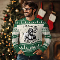 I'll Take My Whiskey Neat Because F Ice Ugly Christmas Sweater Smoking and Drinking Bigfoot Subtle Political Resistance
