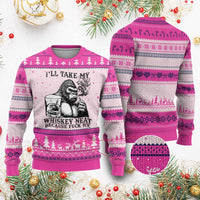 I'll Take My Whiskey Neat Because F Ice Ugly Christmas Sweater Smoking and Drinking Bigfoot Subtle Political Resistance