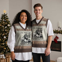 I'll Take My Whiskey Neat Because F Ice V-Neck Knit Sweater Vest Smoking and Drinking Bigfoot Subtle Political Resistance