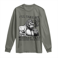 I'll Take My Whiskey Neat Because F Ice Long Sleeve Shirt Smoking and Drinking Bigfoot Subtle Political Resistance
