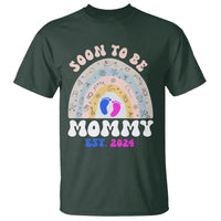 New Mom T Shirt Soon To Be Mommy Est 2024 Blue Pink Baby Feets Rainbow - Wonder Print Shop