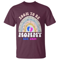 New Mom T Shirt Soon To Be Mommy Est 2024 Blue Pink Baby Feets Rainbow - Wonder Print Shop