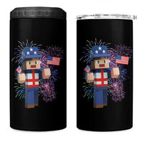 4th of July Gamer 4 in 1 Can Cooler Tumbler Uncle Sam Pixels Gaming Celebrate Independence Day