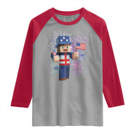 4th of July Gamer Raglan Shirt Uncle Sam Pixels Gaming Celebrate Independence Day