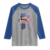 4th of July Gamer Raglan Shirt Uncle Sam Pixels Gaming Celebrate Independence Day