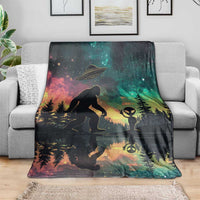 Bigfoot and Alien Throw Blanket UFO Themed