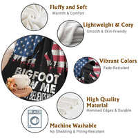 Funny Patriotic Sasquatch Throw Blanket Bigfoot Saw Me But Nobody Believes Him American Flag