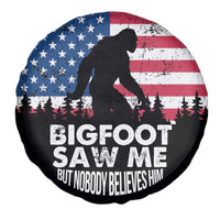Funny Patriotic Sasquatch Spare Tire Cover Bigfoot Saw Me But Nobody Believes Him American Flag