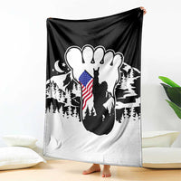 Patriotic Bigfoot Throw Blanket Rocking On Sasquatch Footprint With American Flag