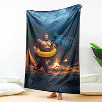 Funny Bigfoot with Duck Floatie Throw Blanket Sasquatch Camping Night