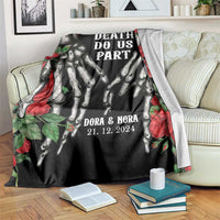 Personalized Roses Skeleton Couple Throw Blanket Custome Name and Date Till Death Do Us Apart