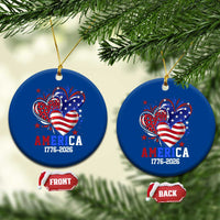 America 1776-2026 Patriotic Hearts Ceramic Ornament Semiquincentennial 250th Anniversary Red White Blue Stars and Stripes